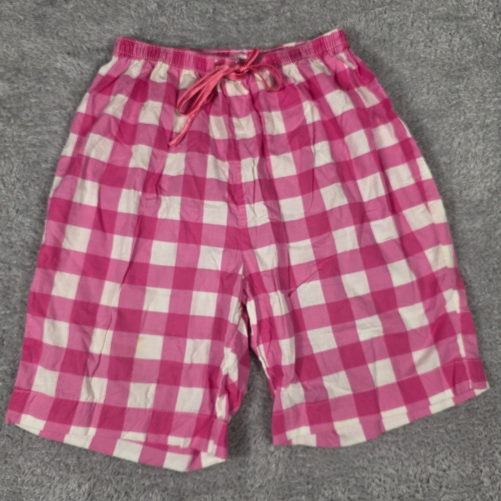 Dreams & Co Pajama Shorts Women Medium Pink Gingham 100% Cotton Loungewear